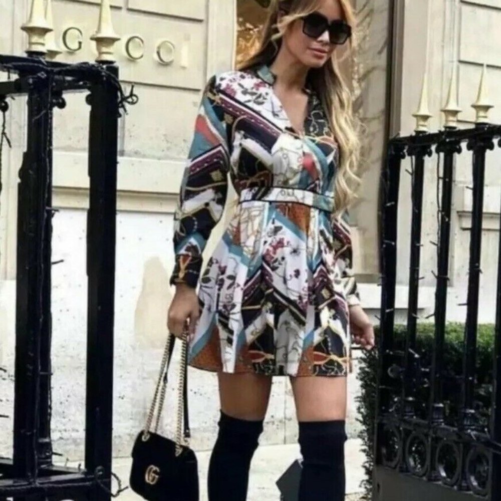 Zara Chain Patchwork Dress Bloggers Favorite Sz L